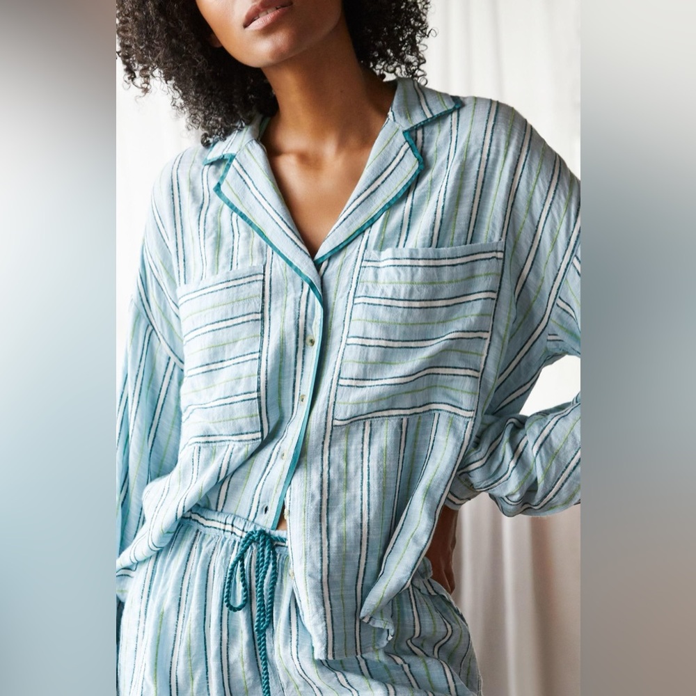 Anthropologie Chenille Striped Button Up Top